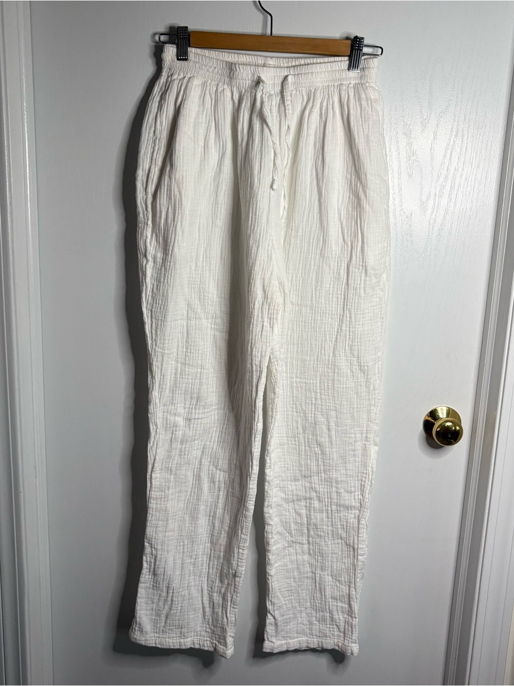 India Boutique Cotton Gauze Pant Straight/Barrel Leg Pockets Sz M Beachy Coastal